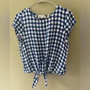Beachlunchlounge Blue Gingham Tie Front Short Sleeve Top